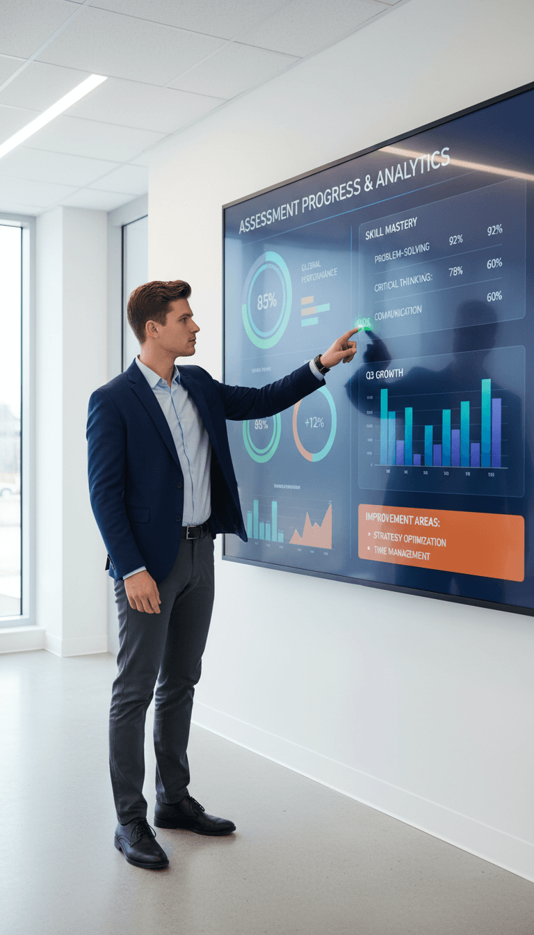 Digital assessment results with data analysis and evaluation metrics